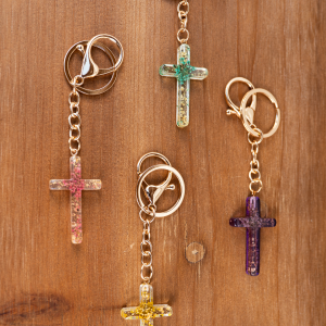 Dried Flowers Resin Cross Keychain